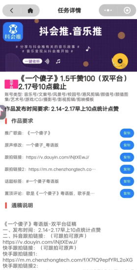 抖音音乐推广,长期可靠-云推网创项目库