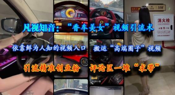 凡视知音：“香车美女”视频引流术，依靠鲜为人知的视频入口，搬运“高端圈子”视频，引流精准创业粉，评论区一堆“求带”-云推网创项目库