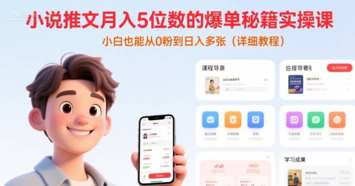 小说推文月入5位数的爆单秘籍实操课，，小白也能从0粉到日入多张(详细教程)-云推网创项目库