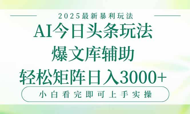 今日头条2025年最新暴利玩法，一键生成爆款，轻松实现矩阵日入3000+-云推网创项目库