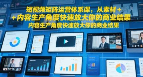 短视频矩阵运营体系课，从素材+内容生产角度快速放大你的商业结果-云推网创项目库