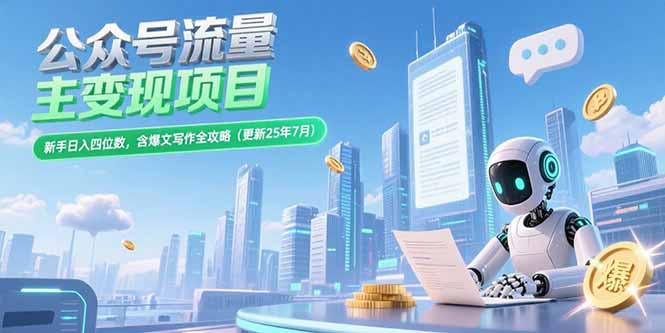公众号流量主变现项目，新手日入四位数，含爆文写作全攻略(更新25年7月-云推网创项目库