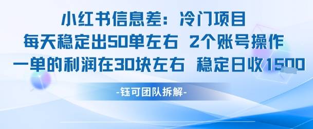小红书信息差冷门项目一单利润30块每天稳定1.5k左右2个账号操作-云推网创项目库