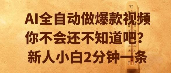 AI全自动做爆款视频，你不会还不知道吧？新人小白2分钟一条【揭秘】-云推网创项目库