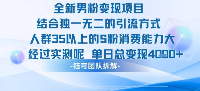 全新男粉变现项目引流人群35以上的男粉消费能力大 经过实测单日变现1k+-云推网创项目库