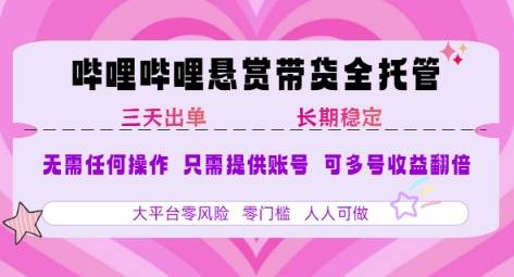 B站悬赏带货全托管，自测稳定，只需提供账号，无需基础，小白宝妈轻松上手，单日稳定3张【揭秘】-云推网创项目库