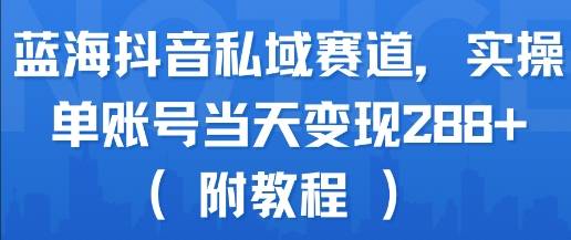 蓝海抖音私域赛道，实操单账号当天变现288+(附教程)-云推网创项目库