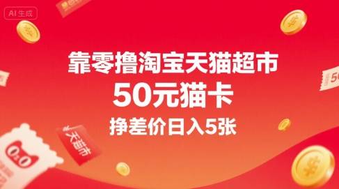 靠零撸淘宝天猫超市50元猫卡，挣差价日入5张-云推网创项目库