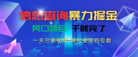 信息查询暴力掘金，一天三条视频，轻松变现四位数，风口项目干就完了【揭秘】-云推网创项目库