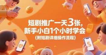 短剧推广一天3张，新手小白1个小时学会(附短剧详细操作流程)-云推网创项目库