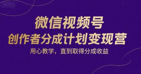 微信视频号创作者分成计划变现营，用心教学，直到取得分成收益-云推网创项目库