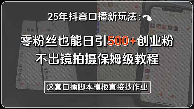 25年抖音口播新玩法：零粉丝也能日引500+创业粉，不出镜拍摄保姆级教程...-云推网创项目库
