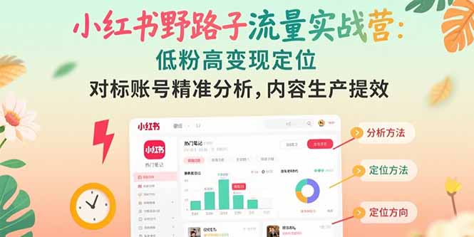 小红书野路子流量实战营：低粉高变现定位 对标账号精准分析 内容生产提效-云推网创项目库