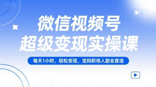 微信视频号超级变现实操课，每天1小时，轻松变现，宝妈职场人副业首选-云推网创项目库