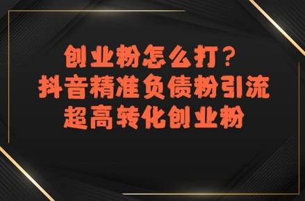 创业粉怎么打？抖音精准负债粉引流，超高转化创业粉-云推网创项目库