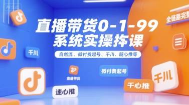 直播带货0~1~99系统实操课，自然流、微付费​起号、千川、随心推等，直播带货全链路完整逻辑-云推网创项目库