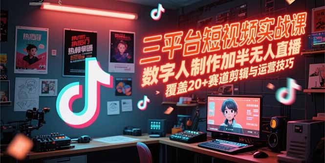 三平台短视频实战课，数字人制作加半无人直播，覆盖20+赛道剪辑与运营技巧-云推网创项目库