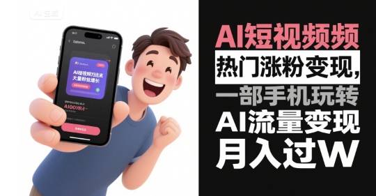 AI短视频热门涨粉变现，一部手机玩转AI流量变现，月入过W-云推网创项目库