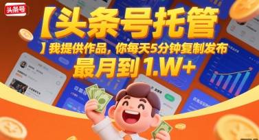 【头条号托管 】我提供作品，你每天5分钟复制发布，最高月入1W+【揭秘】-云推网创项目库