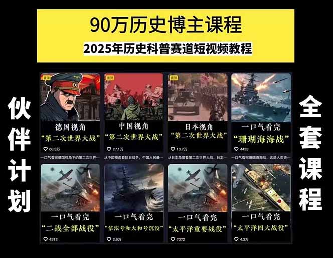 图片[1]-历史短视频赛道变现课，百集素材库应用，文案剪辑技巧，账号运营全案-云推网创项目库
