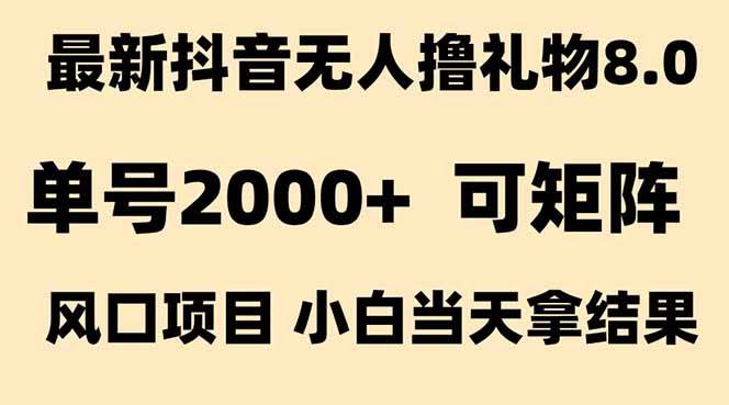 抖音无人撸礼物8.0玩法 全新风口   见效果快  全无人  单号当天产出2000+-云推网创项目库
