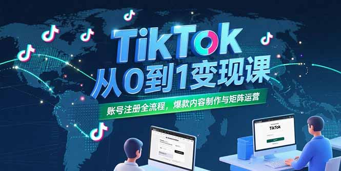 TikTok从0到1变现课，账号注册全流程，爆款内容制作与矩阵运营-云推网创项目库