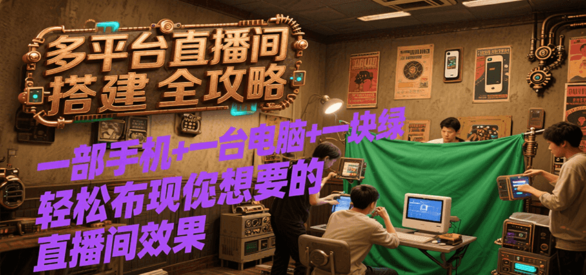 多平台直播间搭建全攻略，一部手机+一台电脑+一块绿布轻松实现你想要的直播间效果-云推网创项目库