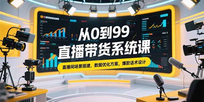 从0到99直播带货系统课，直播间场景搭建，数据优化方案，爆款话术设计-云推网创项目库