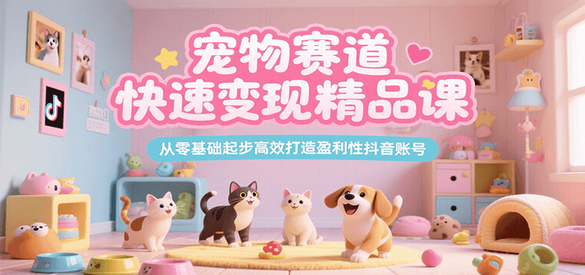 宠物赛道快速变现精品课，从零基础起步高效打造盈利性抖音账号-云推网创项目库
