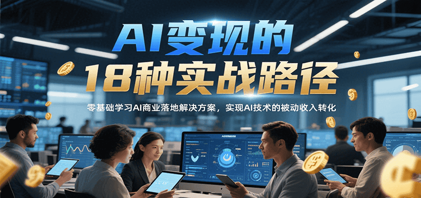 AI变现的18种实战路径，零基础学习AI商业落地解决方案，实现AI技术的被动收入转化-云推网创项目库
