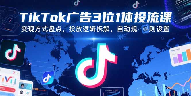 TikTok广告3位1体投流课，变现方式盘点，投放逻辑拆解，自动规则设置-云推网创项目库