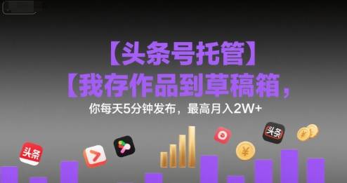 【头条号托管 】我存作品到草稿箱，你每天5分钟发布，最高月入2W+【揭秘】-云推网创项目库