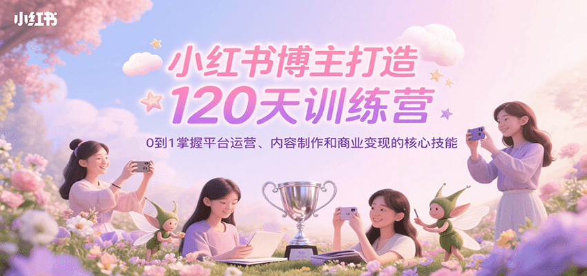 小红书博主打造120天训练营，0到1掌握平台运营、内容制作和商业变现-云推网创项目库