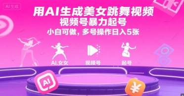 用AI生成美女跳舞视频，视频号暴力起号，小白可做，多号操作日入5张-云推网创项目库