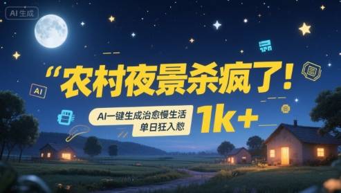 农村夜景杀疯了！AI一键生成治愈系慢生活，单日狂入1k+-云推网创项目库