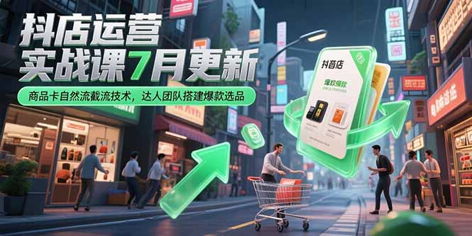 抖店运营实战课7月更新，商品卡自然流截流技术，达人团队搭建爆款选品-云推网创项目库