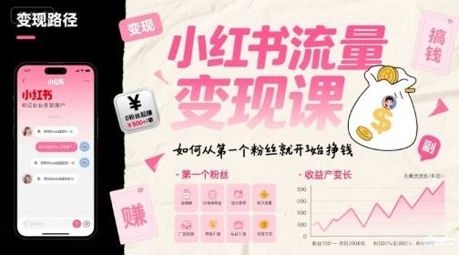 小红书流量变现课，如何从第一个粉丝就开始挣钱-云推网创项目库