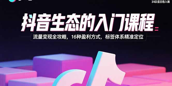 抖音生态的入门课程：流量变现全攻略，16种盈利方式，标签体系精准定位-云推网创项目库