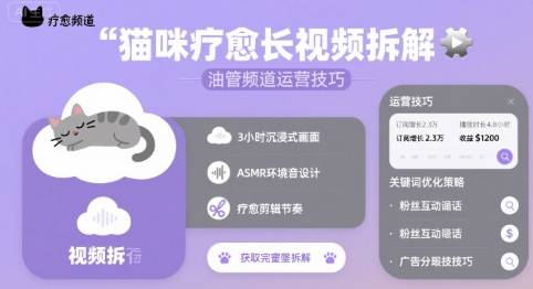 猫咪疗愈长视频拆解 &油管频道运营技巧-云推网创项目库