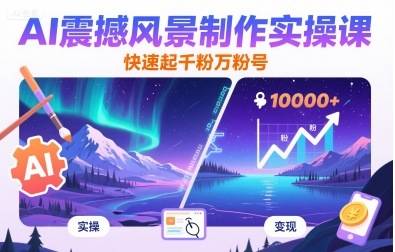 AI震撼风景制作实操课，快速起千粉万粉号-云推网创项目库