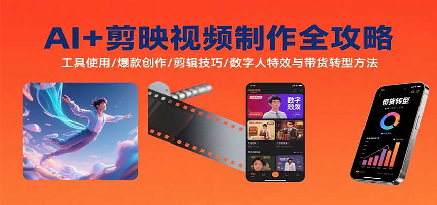 AI+剪映视频制作全攻略：工具使用/爆款创作/剪辑技巧/数字人特效与带货转型方法-云推网创项目库