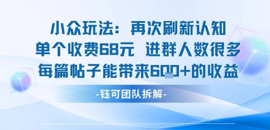 小众玩法再次刷新认知单个收费68米进群人数很多每篇帖子能带来6张的收益-云推网创项目库