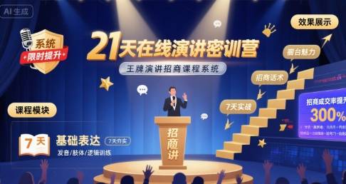 21天在线演讲密训营，王牌演讲招商课程系统-云推网创项目库