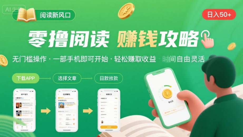 零撸阅读新风口，无门槛轻松挣，一部手机，日入 50-3张【揭秘】-云推网创项目库
