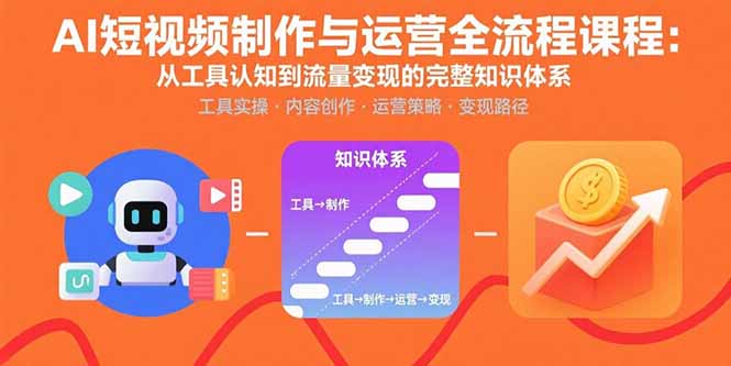 AI短视频制作与运营全流程课程：从工具认知到流量变现的完整知识体系-云推网创项目库