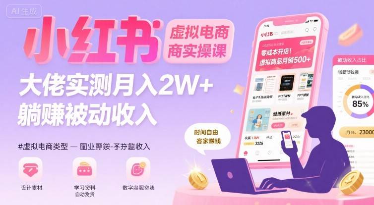 小红书虚拟电商，大佬实测月入2W+，实现被动收入-云推网创项目库