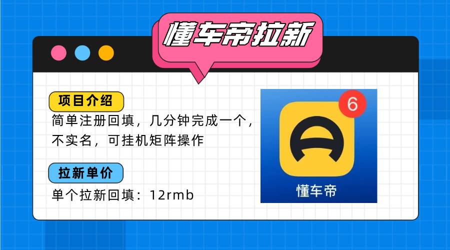 懂车帝邪修拉新玩法，简单注册回填，不sm，单个拉新12rmb，轻松日入200+-云推网创项目库