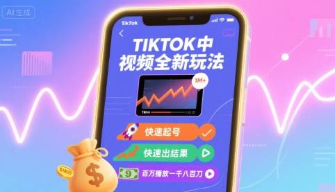 Tiktok中视频全新玩法，快速起号，快速出结果，百万播放一千八百刀-云推网创项目库
