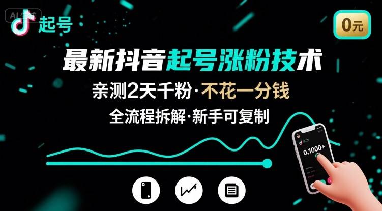 最新抖音起号涨粉技术，亲测2天千粉，不花一分钱，全流程拆解-云推网创项目库