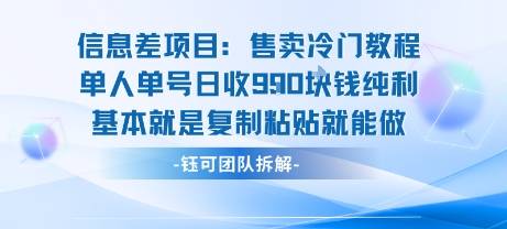 信息差项目：售卖冷门教程单人单号日收9张纯利基本就是复制粘贴就能做-云推网创项目库